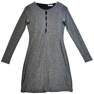 Hollister Women's Sparkle Mini Bodycon Dress Key Hole Size M Silver Long Sleeve